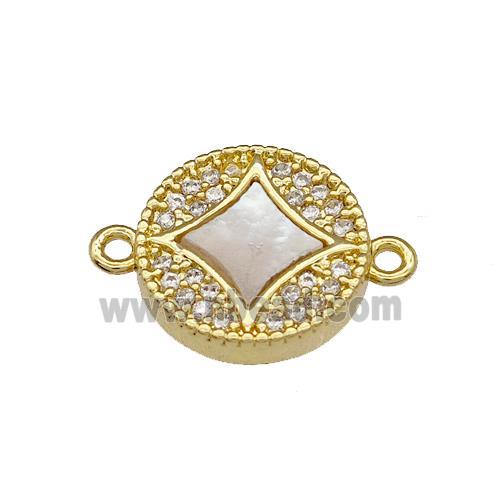 Copper Coin Connector Pave Shell Zirconia Star 18K Gold Plated