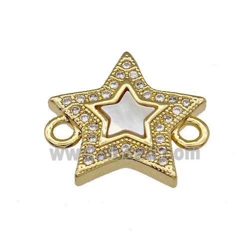 Copper Star Connector Pave Shell Zirconia 18K Gold Plated