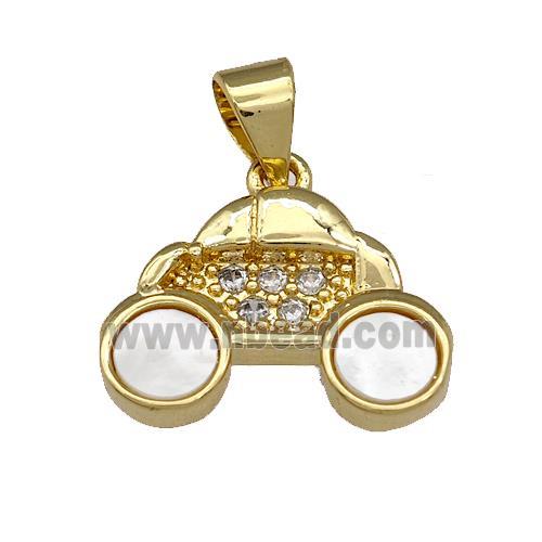 Copper Car Charms Pendant Pave Shell Zirconia 18K Gold Plated