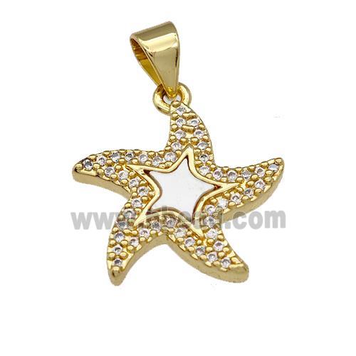 Copper Seastar Pendant Pave Shell Zirconia 18K Gold Plated
