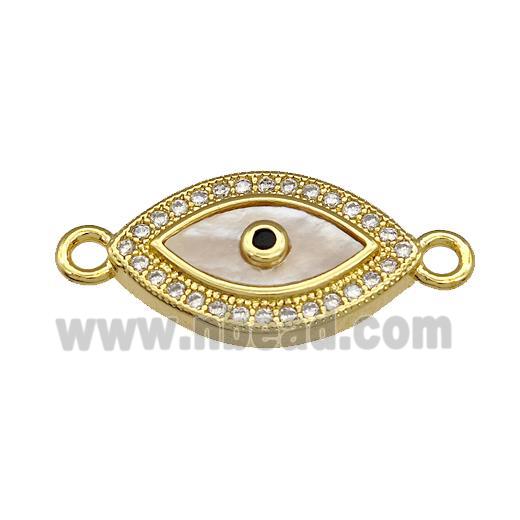 Evil Eye Charms Copper Connector Pave Shell Zirconia 18K Gold Plated