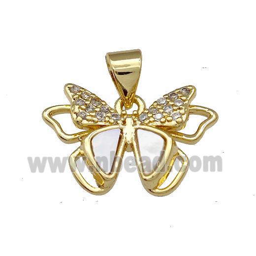 Copper Butterfly Pendant Pave Shell Zirconia 18K Gold Plated