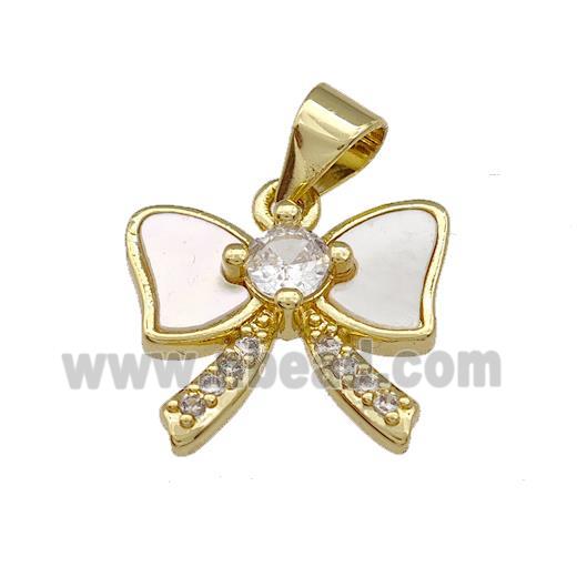 Copper Bowknot Charms Pendant Pave Shell Zirconia 18K Gold Plated