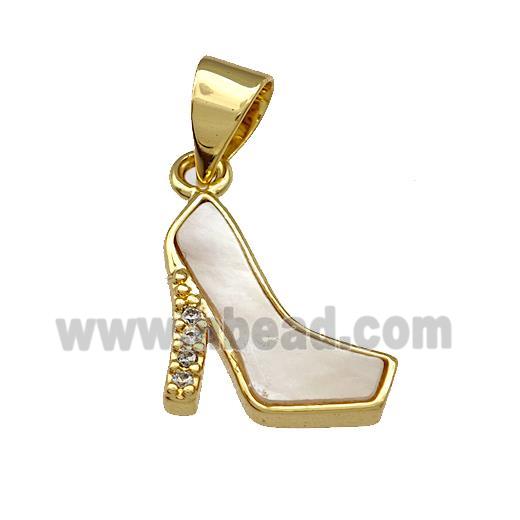 High-heel Shoe Charms Copper Pendant Pave Shell Zirconia 18K Gold Plated