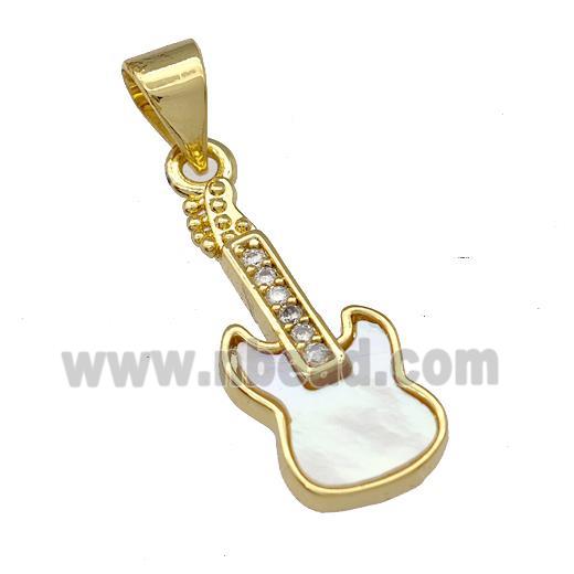 Copper Guitar Pendant Micro Pave Shell Zirconia 18K Gold Plated