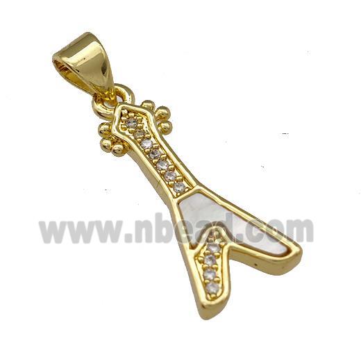 Copper Guitar Pendant Micro Pave Shell Zirconia 18K Gold Plated