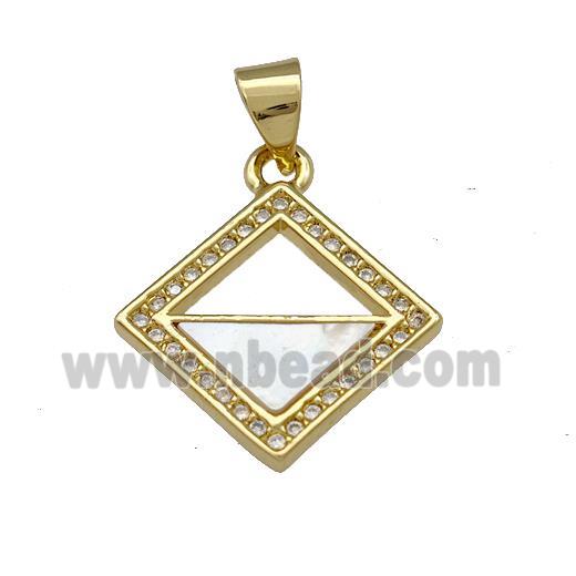 Copper Square Pendant Pave Shell Zirconia 18K Gold Plated