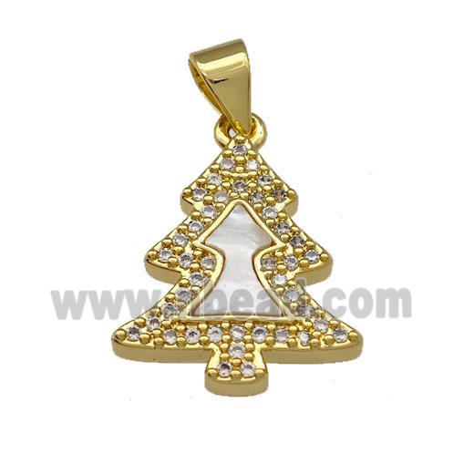 Christmas Tree Charms Copper Pendant Pave Shell Zirconia 18K Gold Plated
