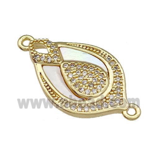 Copper Teardrop Connector Pave Shell Zircon 18K Gold Plated