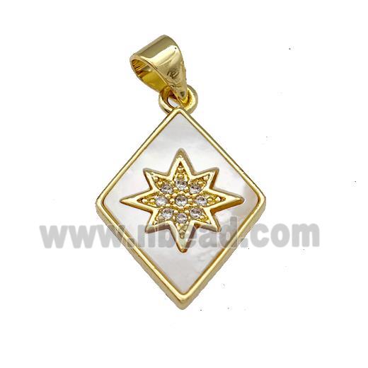 Copper Rhombus Pendant Pave Shell Zirconia Star 18K Gold Plated