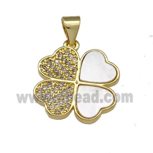 Copper Clover Pendant Pave Shell Zirconia 18K Gold Plated