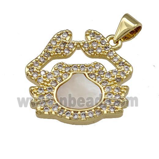 Crab Charms Copper Pendant Pave Shell Zirconia 18K Gold Plated