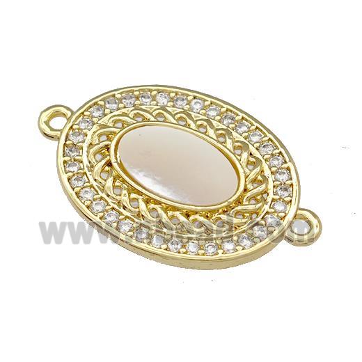 Copper Oval Connector Pave Shell Zirconia 18K Gold Plated