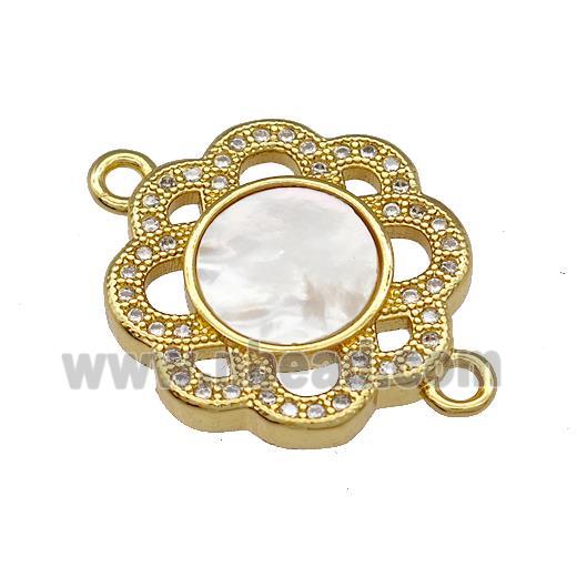 Copper Flower Connector Pave Shell Zirconia 18K Gold Plated