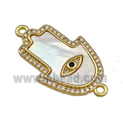 Copper Hamsahand Connector Pave Shell Zirconia Evil Eye 18K Gold Plated