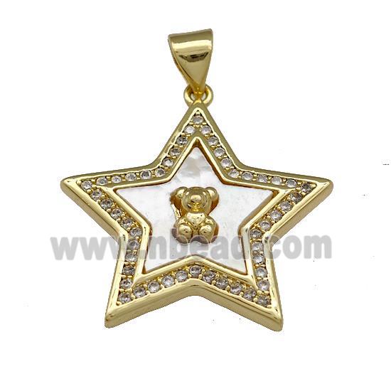 Copper Star Pendant Pave Shell Zirconia Bear 18K Gold Plated