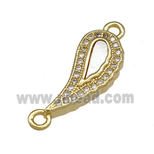Copper Leaf Connector Pave Shell Zirconia 18K Gold Plated