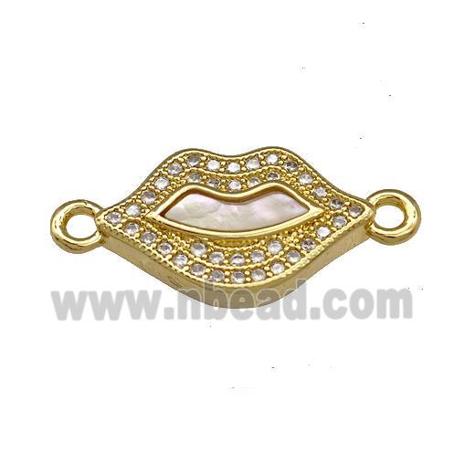Copper Lips Connector Pave Shell Zirconia 18K Gold Plated