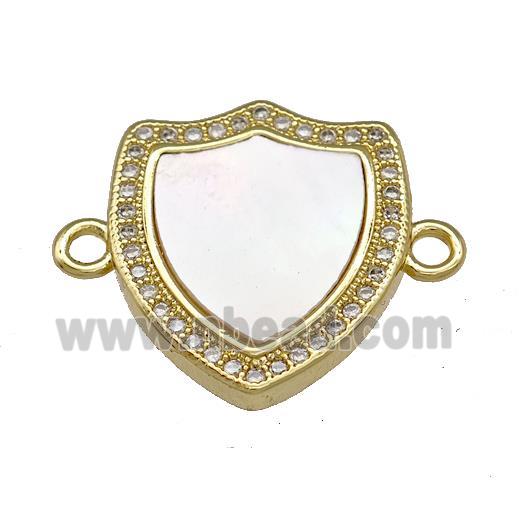 Copper Shield Connector Pave Shell Zirconia 18K Gold Plated