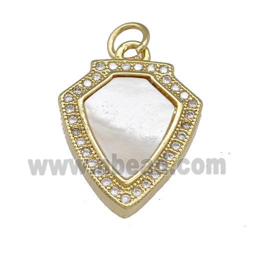 Copper Shield Pendant Pave Shell Zirconia 18K Gold Plated
