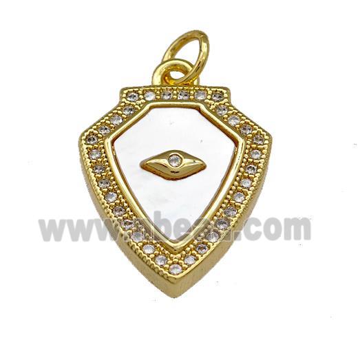 Copper Shield Pendant Pave Shell Zirconia Eye 18K Gold Plated