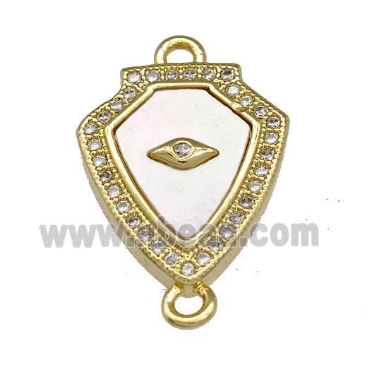 Copper Shield Connector Pave Shell Zirconia Eye 18K Gold Plated