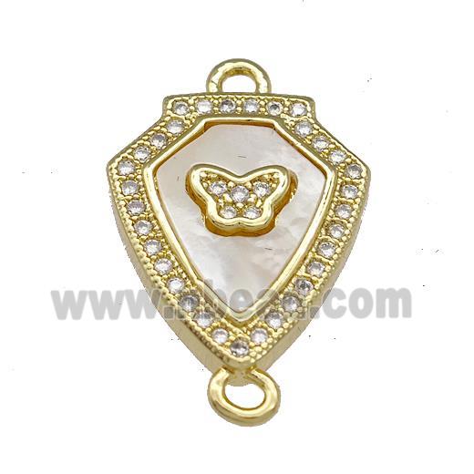 Copper Shield Connector Pave Shell Zirconia Butterfly 18K Gold Plated
