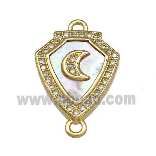 Copper Shield Connector Pave Shell Zirconia Moon 18K Gold Plated