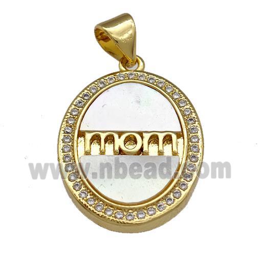 Copper Oval Pendant Pave Shell Zirconia MOM 18K Gold Plated