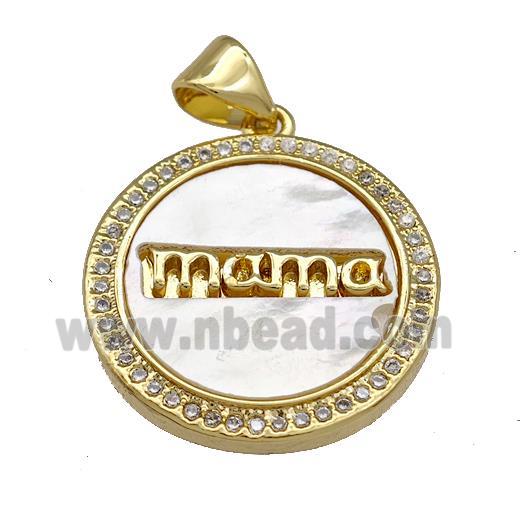 Copper Circle Pendant Pave Shell Zirconia MOM 18K Gold Plated