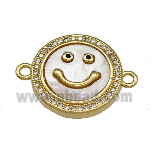 Copper Emoji Connector Pave Shell Zirconia Smile Face 18K Gold Plated