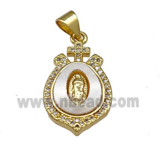 Jesus Charms Copper Pendant Pave Shell Zirconia 18K Gold Plated