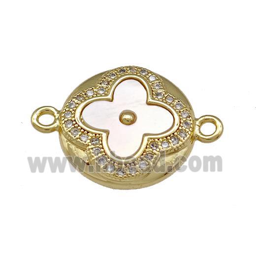 Copper Clover Connector Pave Shell Zirconia Circle 18K Gold Plated