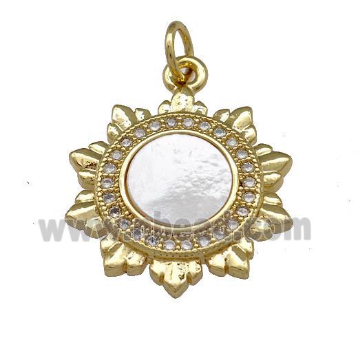 Copper Sun Charms Pendant Pave Shell Zirconia 18K Gold Plated