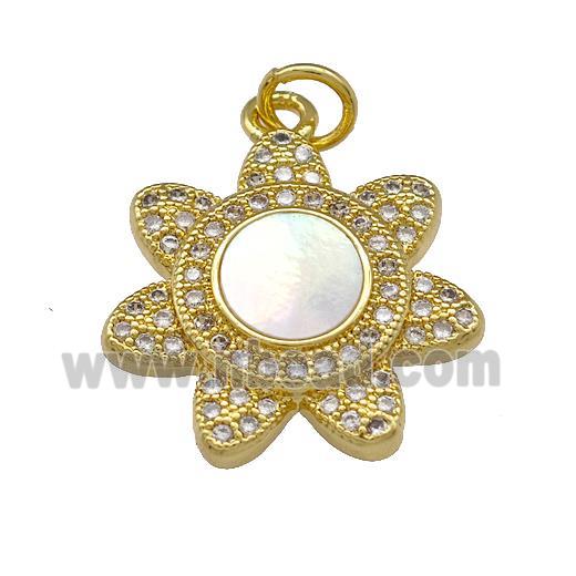 Copper Sunflower Pendant Micro Pave Shell Zirconia 18K Gold Plated