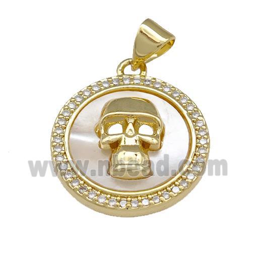 Copper Skull Charms Pendant Micro Pave Shell Zirconia 18K Gold Plated