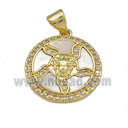 Medusa Charms Copper Pendant Micro Pave Shell Zirconia Circle 18K Gold Plated