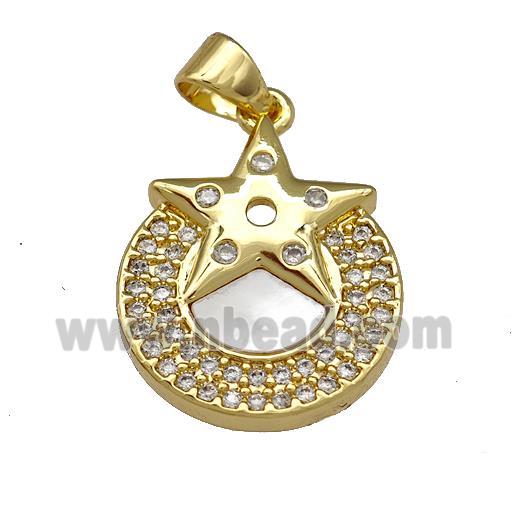 Copper Star Pendant Pave Shell Zirconia Circle 18K Gold Plated