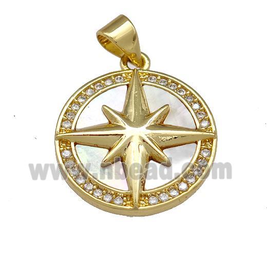 Copper Northstar Pendant Pave Shell Zirconia Circle 18K Gold Plated