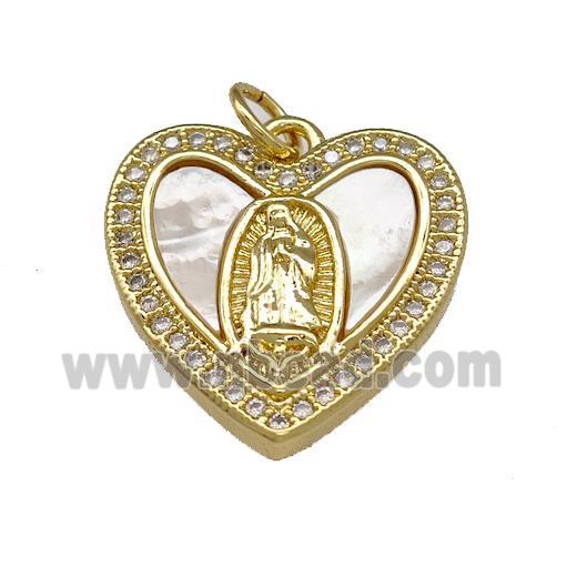 Jesus Charms Copper Heart Pendant Micro Pave Shell Zirconia 18K Gold Plated