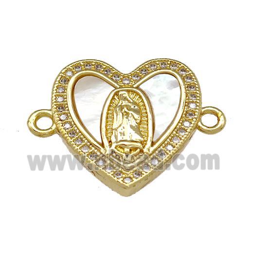 Jesus Charms Copper Heart Connector Micro Pave Shell Zirconia 18K Gold Plated