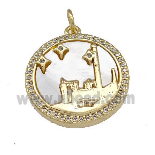 Castle Chams Copper Circle Pendant Pave Shell Zirconia 18K Gold Plated