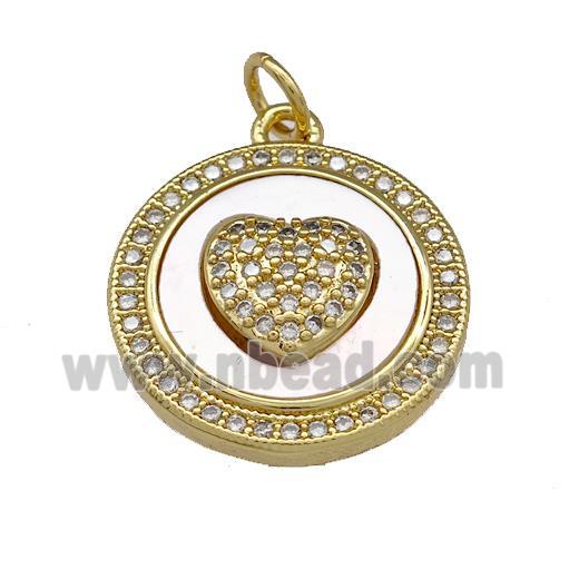 Copper Heart Pendant Pave Shell Zirconia Circle 18K Gold Plated