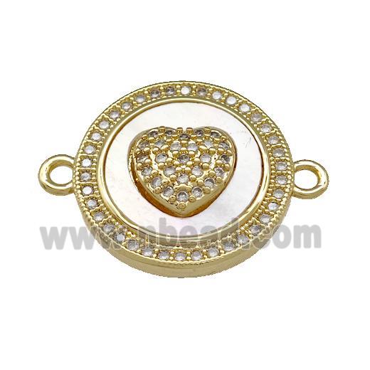 Copper Heart Connector Pave Shell Zirconia Circle 18K Gold Plated