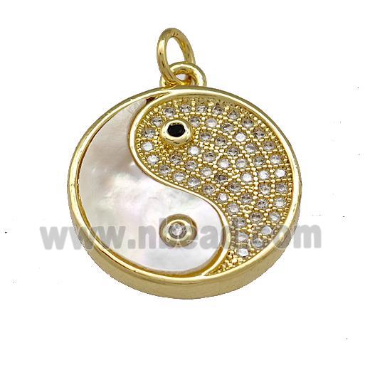 Chinese Yinyang Copper Pendant Micro Pave Shell Zirconia 18K Gold Plated