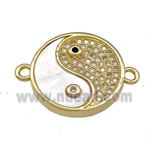 Chinese Yinyang Copper Taichi Connector Micro Pave Shell Zirconia 18K Gold Plated