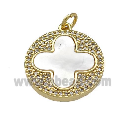 Copper Clover Pendant Micro Pave Shell Zirconia Circle 18K Gold Plated
