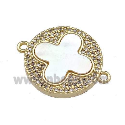 Copper Clover Connector Micro Pave Shell Zirconia Circle 18K Gold Plated