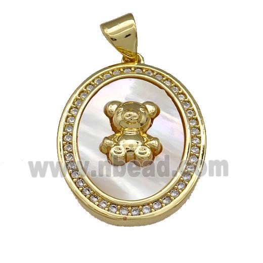 Copper Bear Pendant Pave Shell Zirconia Oval 18K Gold Plated