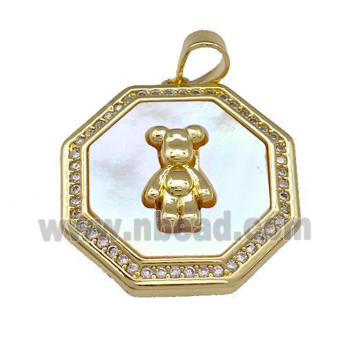 Copper Bear Pendant Pave Shell Zirconia Polygon 18K Gold Plated